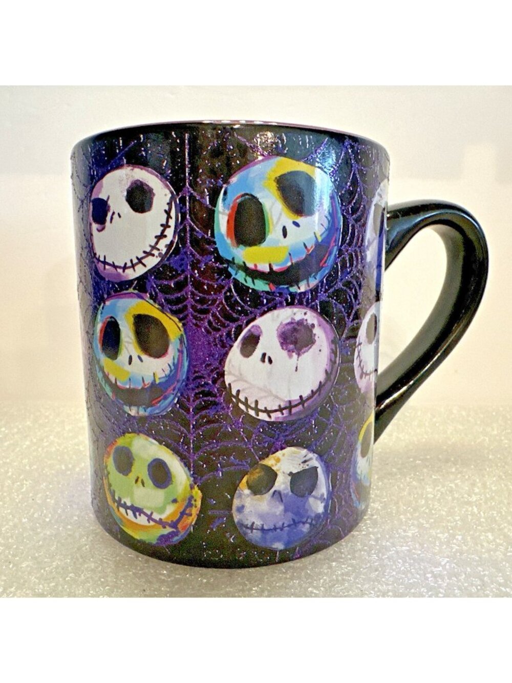 Disney Nightmare Before Christmas Ceramic MUG 14oz Purple Glitter Jack Skull NEW
